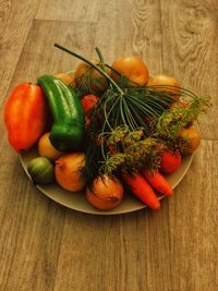 High angle view of fruits on table