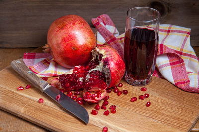 Close-up of food on cutting board on table