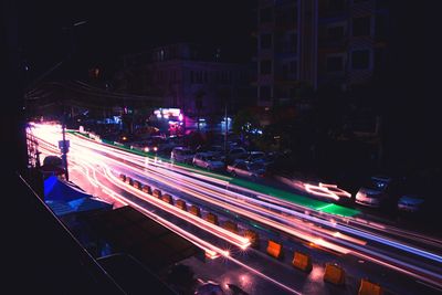 Light trails on road at night