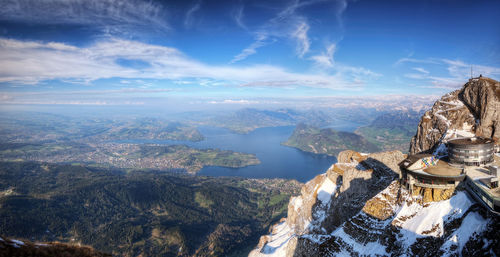 High angle view of landscape against cloudy sky