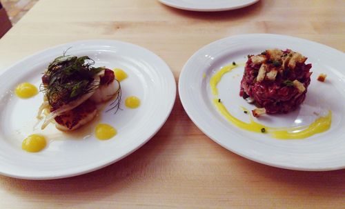 Close-up of served food in plate