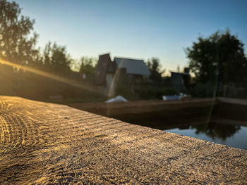 Surface level of water on field against clear sky