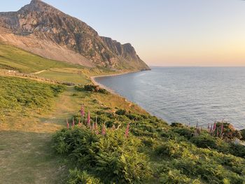 Scenic view of sea against sky during sunset