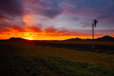 Scenic view of field against sky during sunset