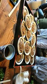 High angle view of coffee on table