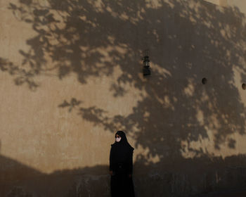 Rear view of man standing against sky during sunset