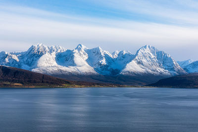 Scenic view of snowcapped mountains against sky