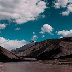 Scenic shot of calm lake against mountain range