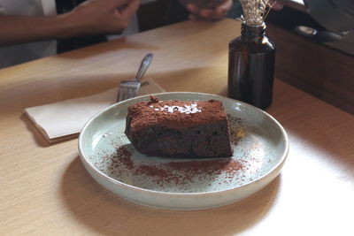 Close-up of cake in plate on table