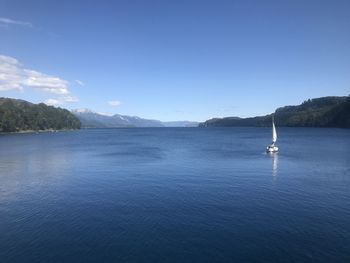 Scenic view of sea against blue sky