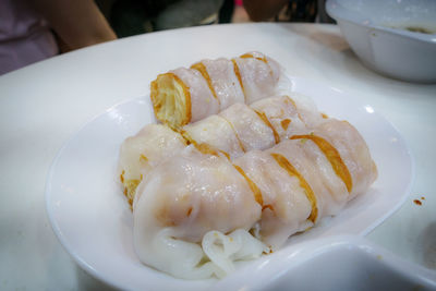 High angle view of dessert in plate on table