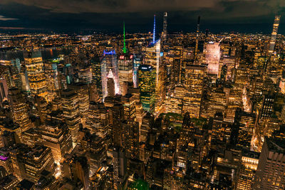 Aerial view of illuminated cityscape