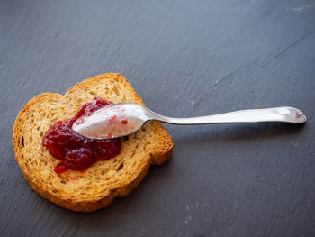 High angle view of bread on table