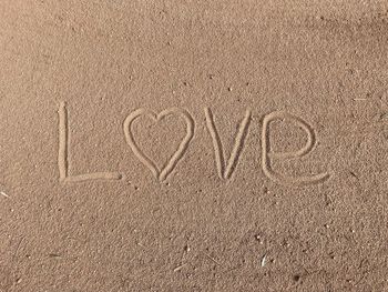 Directly above shot of text on beach