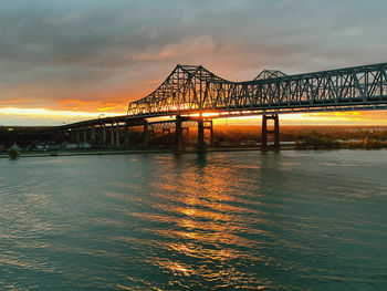 Bridge over river against sky during sunset