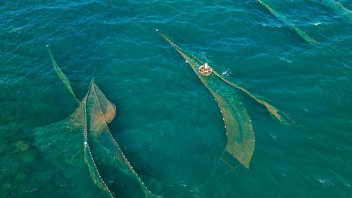 High angle view of ship in sea