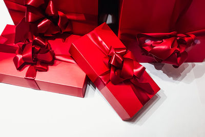 Close-up of christmas presents on white background