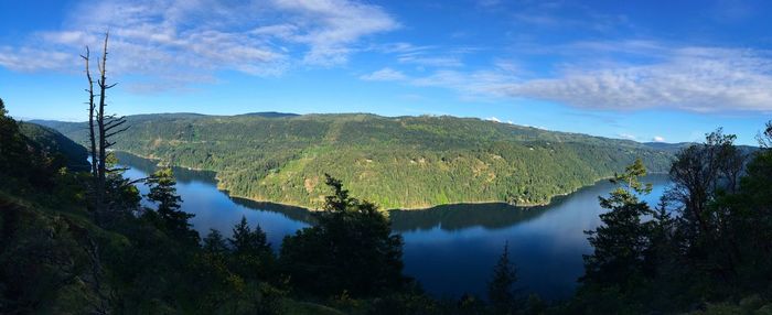 Panoramic view of landscape and mountains against sky