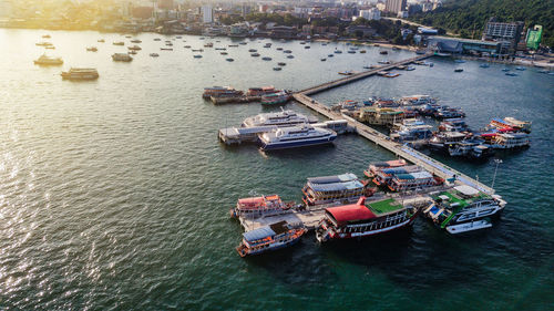 High angle view of ship on sea