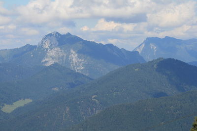 Scenic view of mountains against cloudy sky