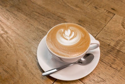 High angle view of coffee on table