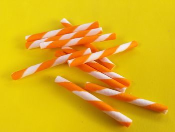 High angle view of orange on table