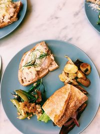 High angle view of food in plate on table