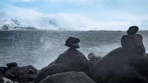 Scenic view of rocks against sky