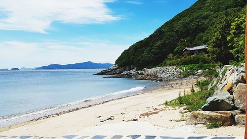 Scenic view of beach against sky