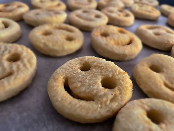 High angle view of cookies