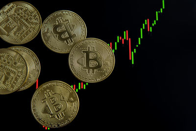 Close-up of coins against black background