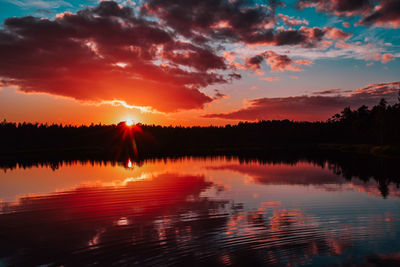 Scenic view of lake against sky during sunset