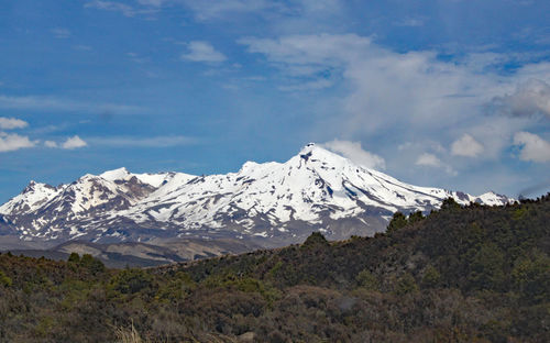 Scenic view of snowcapped mountains against sky