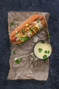 High angle view of food on table