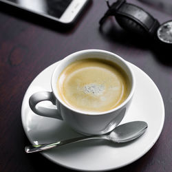 High angle view of coffee on table