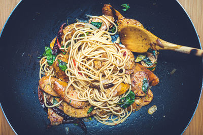 High angle view of food served in plate