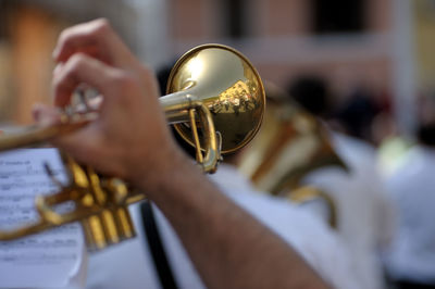 Close-up of musician playing trumpet