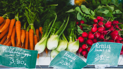 High angle view of vegetables for sale in market