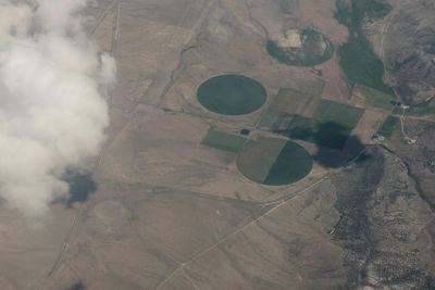 High angle view of airplane wing