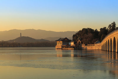 Scenic view of mountains at sunset