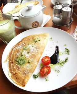 High angle view of breakfast served on table