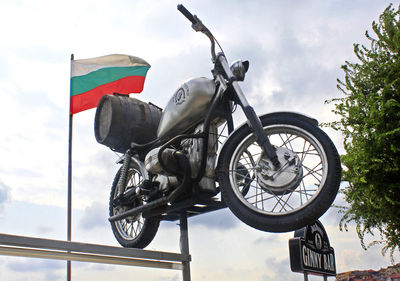 Low angle view of bicycle against sky