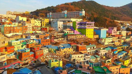 High angle view of cityscape against sky