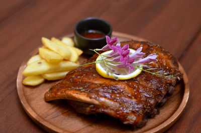 Close-up of food in plate on table