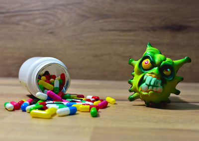 Close-up of toys on table