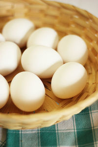 High angle view of eggs in basket