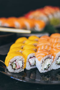 Close-up of sushi in plate