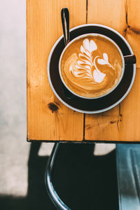 High angle view of coffee on table