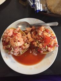 High angle view of meal served in plate