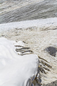 High angle view of snow on beach